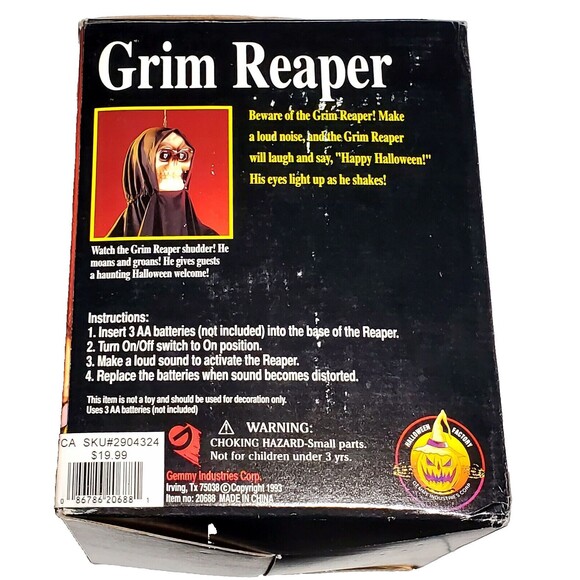 VTG Animated Grim Reaper Hanger Shakes Eyes Glow Red Noise Activated Gemmy 1993 - Picture 6 of 11